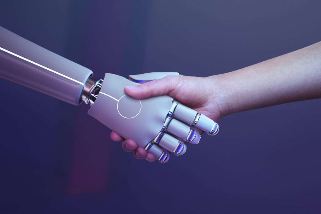 fond humain poignee main robot ere numerique futuriste